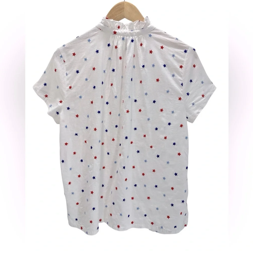 Crown & Ivy Embroidered Star Blouse Patriotic Red White Blue Linen Blend Top S - Picture 4 of 13